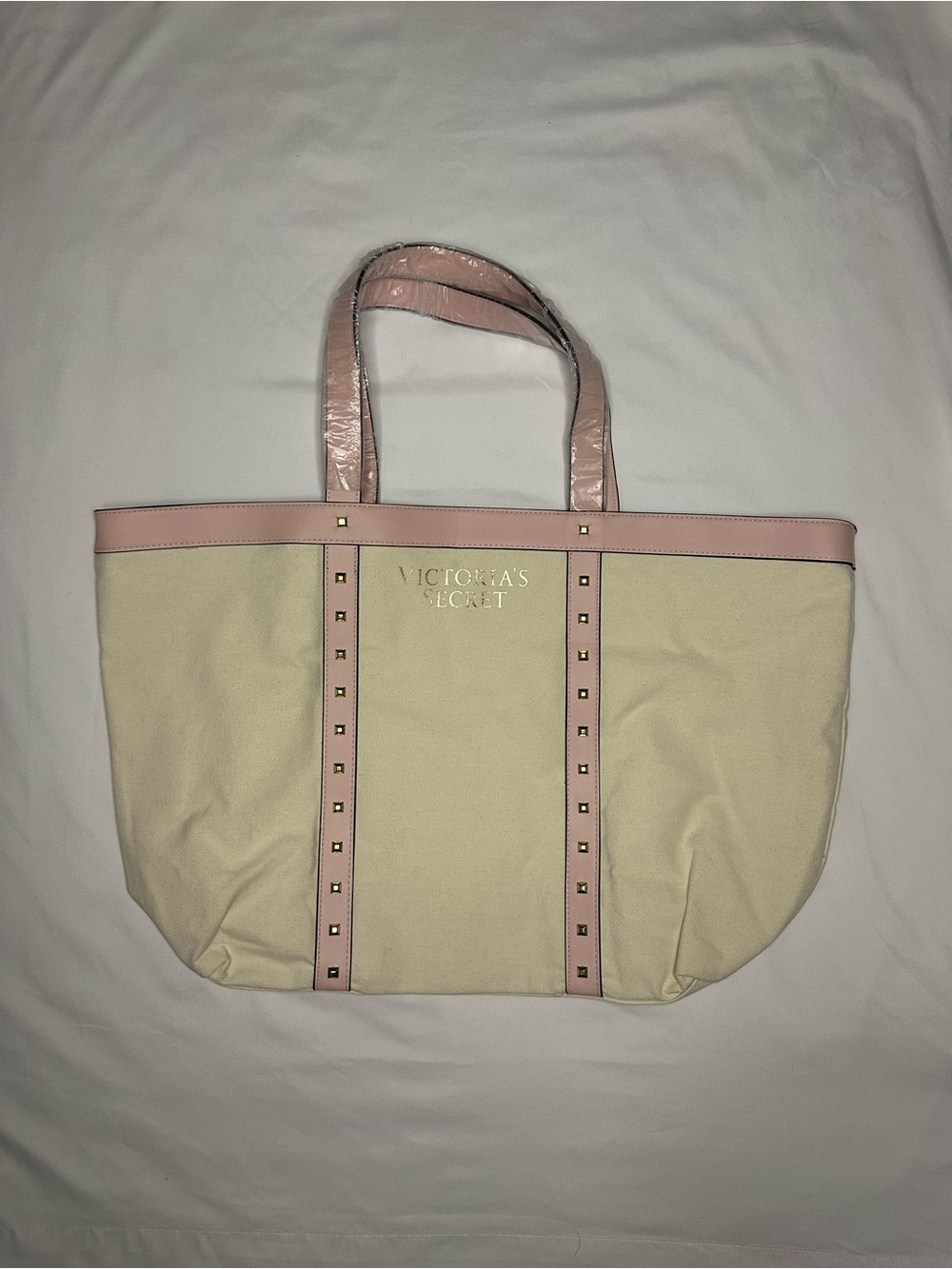 Victoria's Secret tote bag in pink & cream with vertical pink stripes